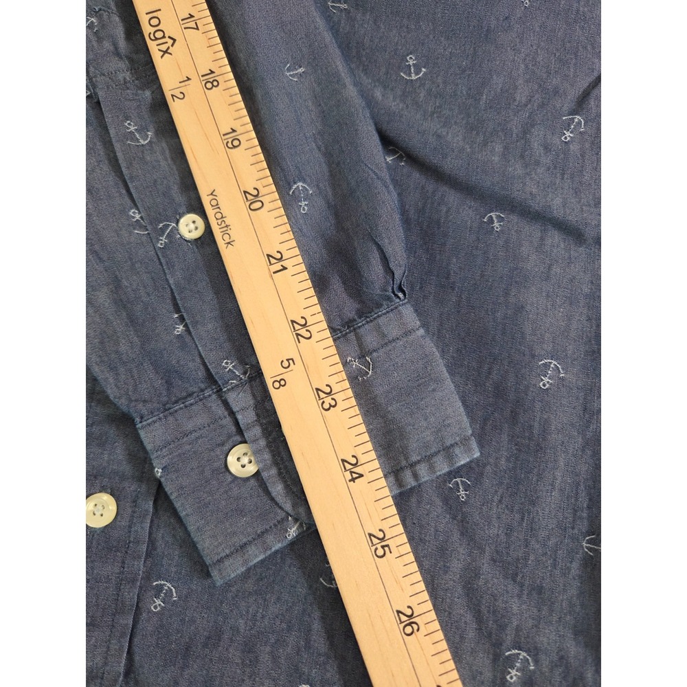 Brooks Brothers Shirt Mens Medium Blue Sail Anchor Chambray Boats Dress Polo - Picture 7 of 7